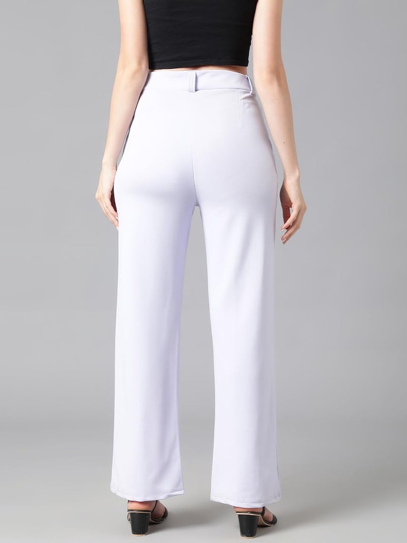 KOTTY Women's High Rise Cotton Blend Relaxed Fit Trousers(Purple,32) - Image 4