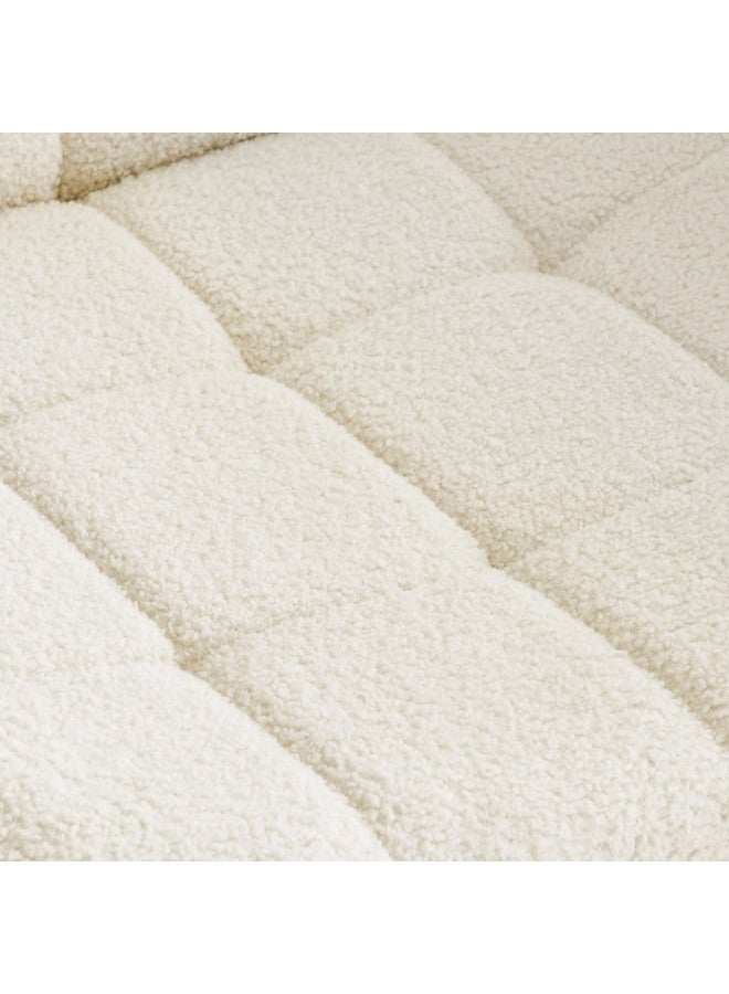 Furnimart Swivel Criss Cross Legged Chair with Wheels for Home Office, Wide Armless Desk Chair Height Adjustable Comfy Seat for Desk,Vanity, Bedroom, Faux Fur White - Image 4