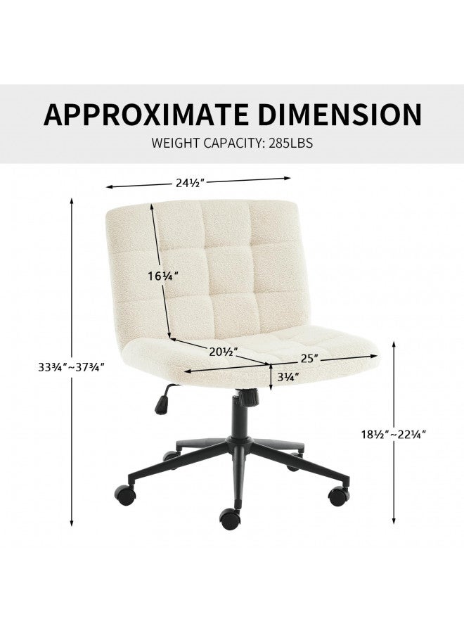 Furnimart Swivel Criss Cross Legged Chair with Wheels for Home Office, Wide Armless Desk Chair Height Adjustable Comfy Seat for Desk,Vanity, Bedroom, Faux Fur White - Image 2
