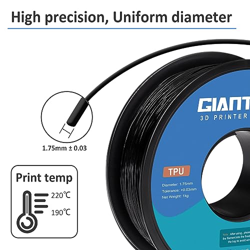 GIANTARM TPU Filament 1.75mm Flexible Soft 3D Printer Consumables Black,95A 1kg Spool (2.2 lbs.), Dimensional Accuracy +/- 0.05 mm - Image 3