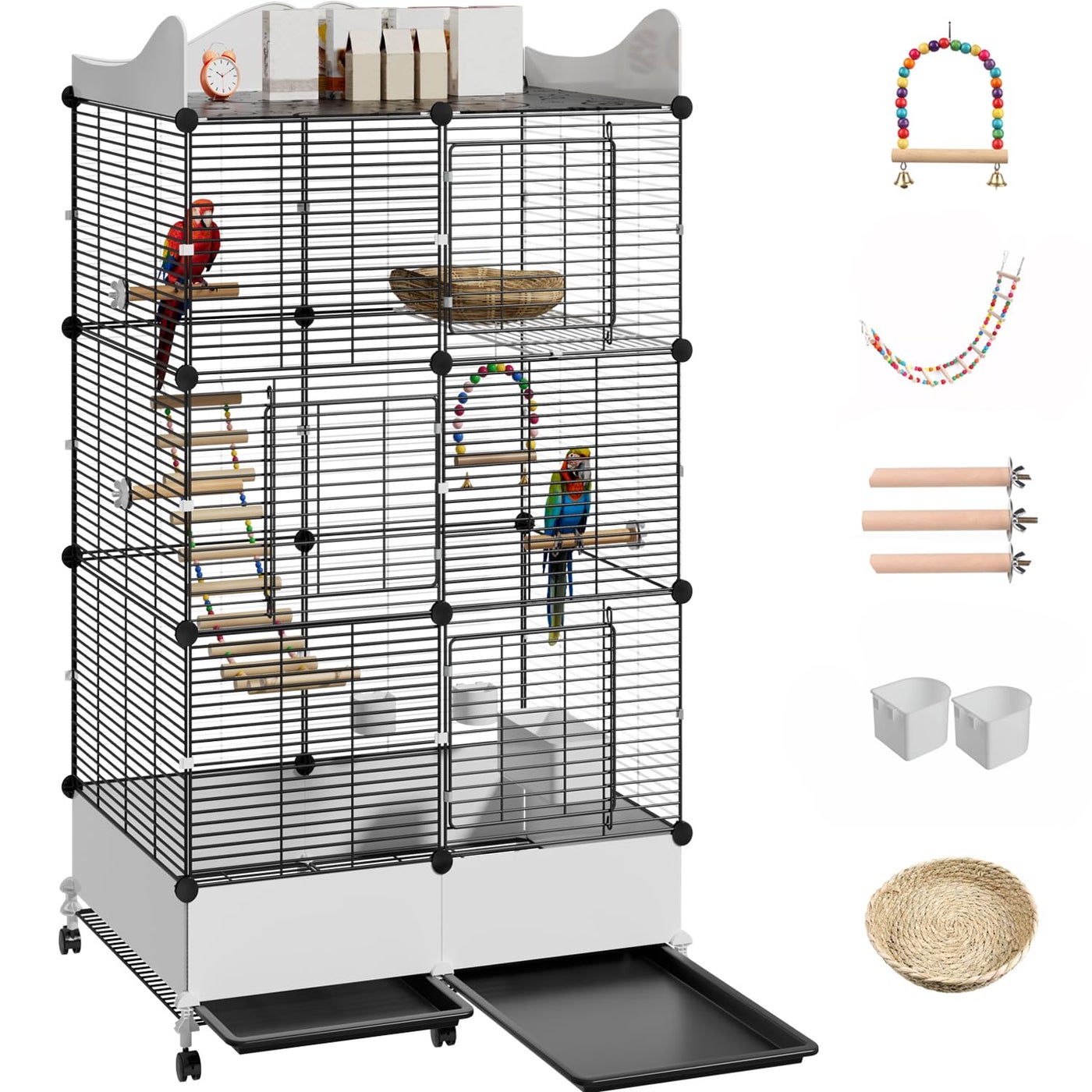 Encrypted Bird Cage Large Bird Cages 57-Inch, Top Storage Space, Bottom Splash Guard with Essential Bird Supplies – Durable & Spacious Aviary – Budgies & Cockatiels