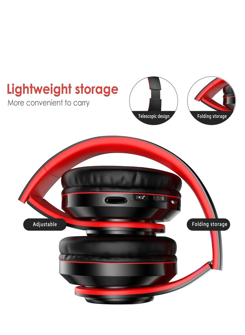 سماعات رأس بلوتوث لاسلكية مع 5.3 ضوء LED، قابلة للطي، فتحة بطاقة SD - (أسود أحمر) - Image 2