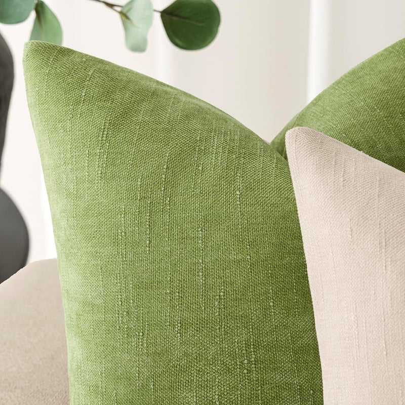 Foindtower Pack of 2 Textured Chenille Throw Decorative Pillow Covers Square Accent Solid Cushion Cover Neutral Farmhouse Modern Pillow Case for Couch Sofa Bedroom Living Room 24x24 Inch,Lush Green - Image 3