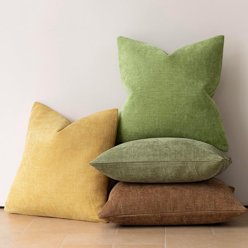 Foindtower Pack of 2 Textured Chenille Throw Decorative Pillow Covers Square Accent Solid Cushion Cover Neutral Farmhouse Modern Pillow Case for Couch Sofa Bedroom Living Room 24x24 Inch,Lush Green - Image 5