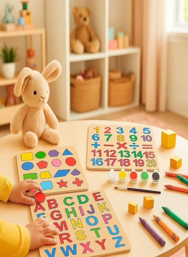 Avenn Wooden Learning Educational Puzzle Set, Alphabets Numbers Shapes, 3 Piece Paint Puzzle Board Game with Colors, for Kids 1 Year and Above - Image 4