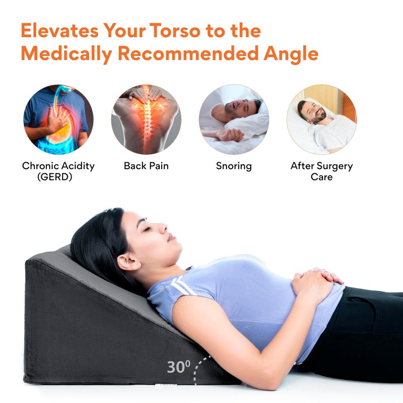 FOVERA Wedge Pillow Memory Foam | 2 Years Warranty | Orthopedic Wedge Cushion for Back Support, Sleeping, Leg Elevator, Pregnancy, GERD, Anti Snoring (Dark Grey, 18 x 17.5 x 11 Inch) - Image 3