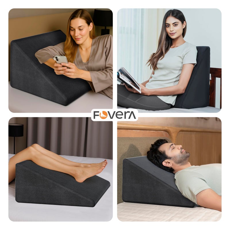 FOVERA Wedge Pillow Memory Foam | 2 Years Warranty | Orthopedic Wedge Cushion for Back Support, Sleeping, Leg Elevator, Pregnancy, GERD, Anti Snoring (Dark Grey, 18 x 17.5 x 11 Inch) - Image 5