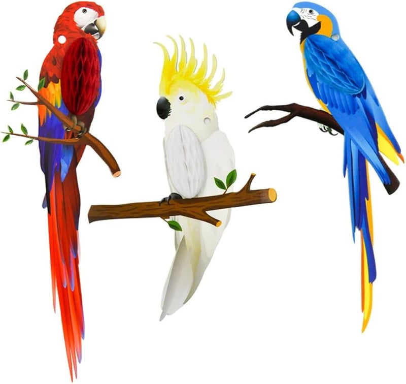 HEANUJJ Waterproof Coated Parrot Honeycomb Tropical Birds Hanging Decorations Summer Party Supplies - Image 1