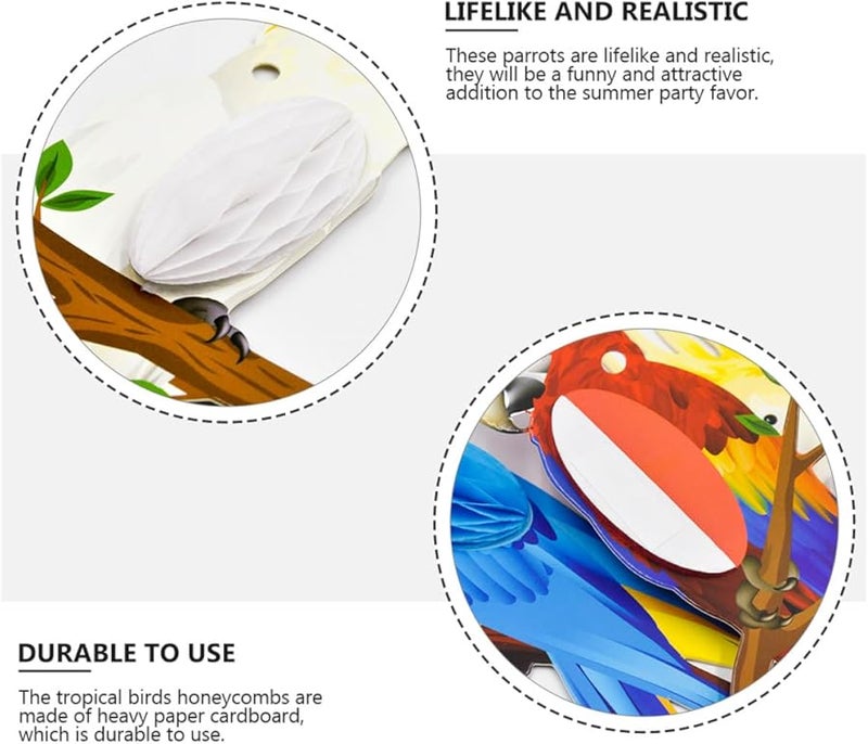 HEANUJJ Waterproof Coated Parrot Honeycomb Tropical Birds Hanging Decorations Summer Party Supplies - Image 4