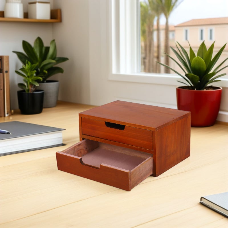 Desk Organizer With 2-Drawer - Craft Storage Drawers - Rustic Shelf Drawer - Vintage Apothecary Cabinet Home Office Organizers And Accessories - Image 3