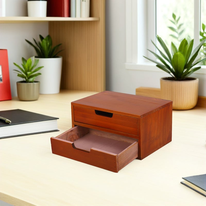 Desk Organizer With 2-Drawer - Craft Storage Drawers - Rustic Shelf Drawer - Vintage Apothecary Cabinet Home Office Organizers And Accessories - Image 2