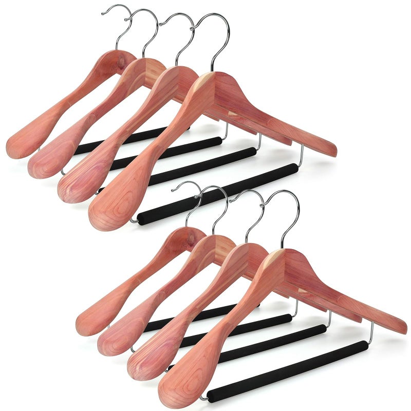 TOPIA HANGER American Red Cedar Wide Shoulder Wooden Hangers 8 Pack Luxury Wood Suit Coat Hangers with Black Padded Pant Bar360 Swivel Chrome Hook Natural CT07W8 - Image 2