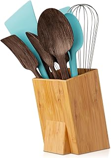 Comfify Bamboo Utensil Holder For Countertop - Large Upright Modern Organizer - Utensil Crock for Kitchen Counter by - Image 1