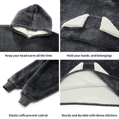 Touchat Wearable Blanket Hoodie for Kids & Teens 6-13 Year Old, Oversized Sherpa Fleece Sweatshirt with Pocket, Soft Cozy Hooded Blankets Christmas Birthday Gift for Boys and Girls, Grey - Image 3