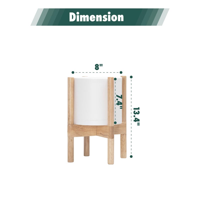 D'vine Dev Planter Pot with Stand - 8 Inch Plastic Cylinder Flower Pot with Wood Planter Holder for Indoor, Matte White Pot + Natural Stand, 55-C-J-1 - Image 3