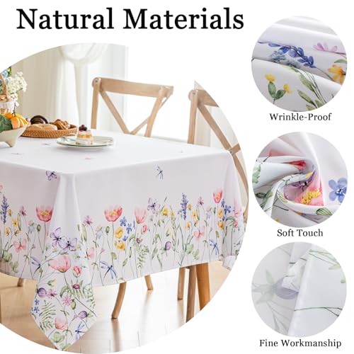Joyfol Day Spring Floral Tablecloth, Butterfly Wildflower Table Cloth, Square Washable Flower Table Covers for Easter, Birthday, Wedding, Mothers Day Tea Party Decorations, 54 x 54 Inch - Image 4