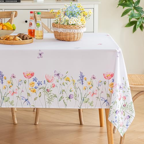 Joyfol Day Spring Floral Tablecloth, Butterfly Wildflower Table Cloth, Square Washable Flower Table Covers for Easter, Birthday, Wedding, Mothers Day Tea Party Decorations, 54 x 54 Inch - Image 1