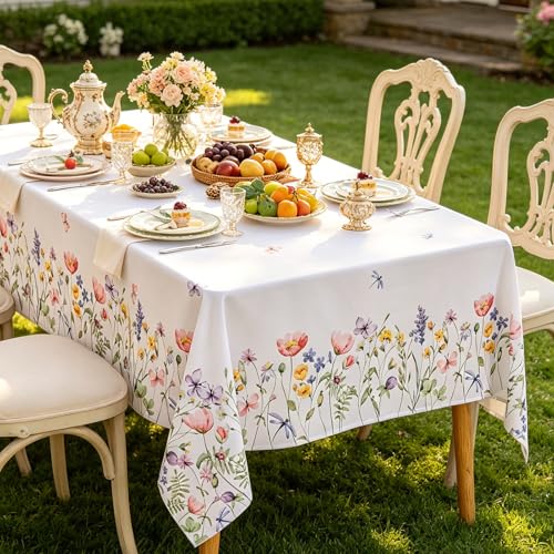 Joyfol Day Spring Floral Tablecloth, Butterfly Wildflower Table Cloth, Square Washable Flower Table Covers for Easter, Birthday, Wedding, Mothers Day Tea Party Decorations, 54 x 54 Inch - Image 2
