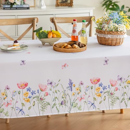Joyfol Day Spring Floral Tablecloth, Butterfly Wildflower Table Cloth, Square Washable Flower Table Covers for Easter, Birthday, Wedding, Mothers Day Tea Party Decorations, 54 x 54 Inch - Image 3