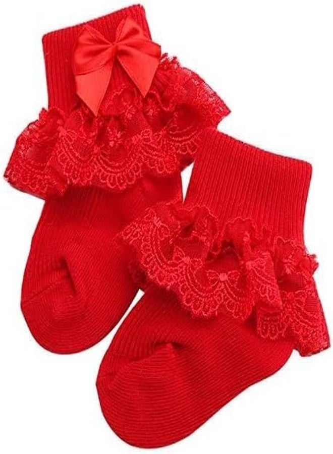 جوليوج (عبوة من 4 أزواج من الجوارب القطنية المزينة بالدانتيل الرقيق للفتيات الصغيرات، مقاس حر، جوارب تسمح بمرور الهواء للأطفال حديثي الولادة/الرضع/الأطفال الصغار (2-3 سنوات)، متعددة الألوان) - Image 5