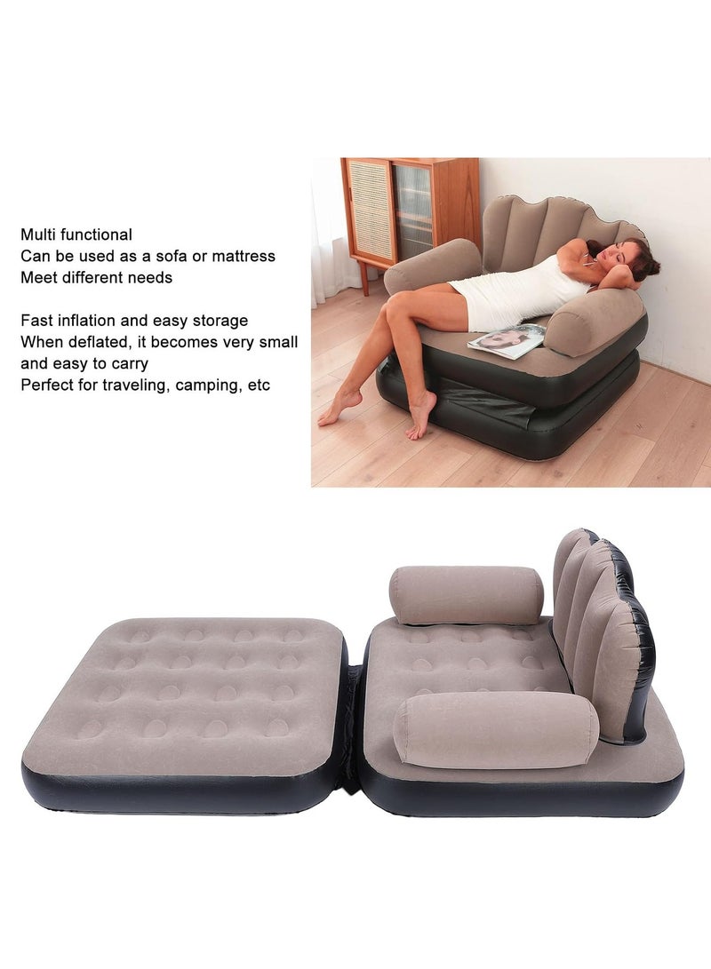 TIGER Inflatable Couch Mattress – 6.1lb Load Bearing, Coffee Color, Thickened Flocked PVC Soft Inflatable Sofa Bed – Foldable & Portable for Travel and Camping  - Image 4