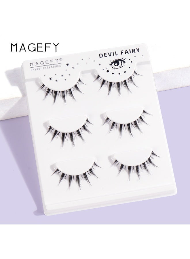 MAGEFY 3 Pairs Pack Light Volume Short Fake Eye Lashes Lashes False Eyelashes Cat Eyes Wispy Natural Faux Mink Lashes - Image 4