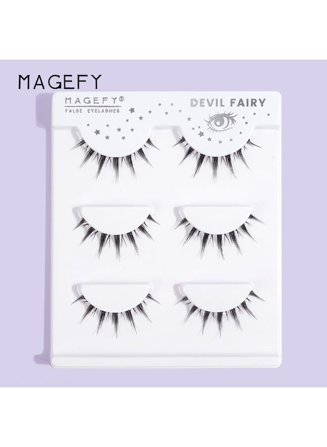 MAGEFY 3 Pairs Pack Light Volume Short Fake Eye Lashes Lashes False Eyelashes Cat Eyes Wispy Natural Faux Mink Lashes - Image 3