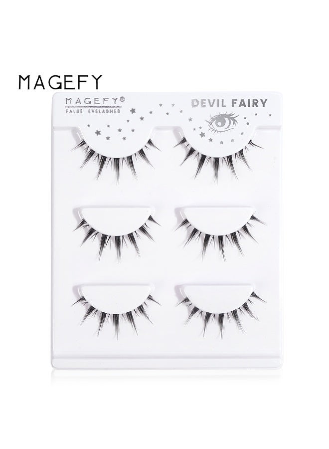MAGEFY 3 Pairs Pack Light Volume Short Fake Eye Lashes Lashes False Eyelashes Cat Eyes Wispy Natural Faux Mink Lashes - Image 2