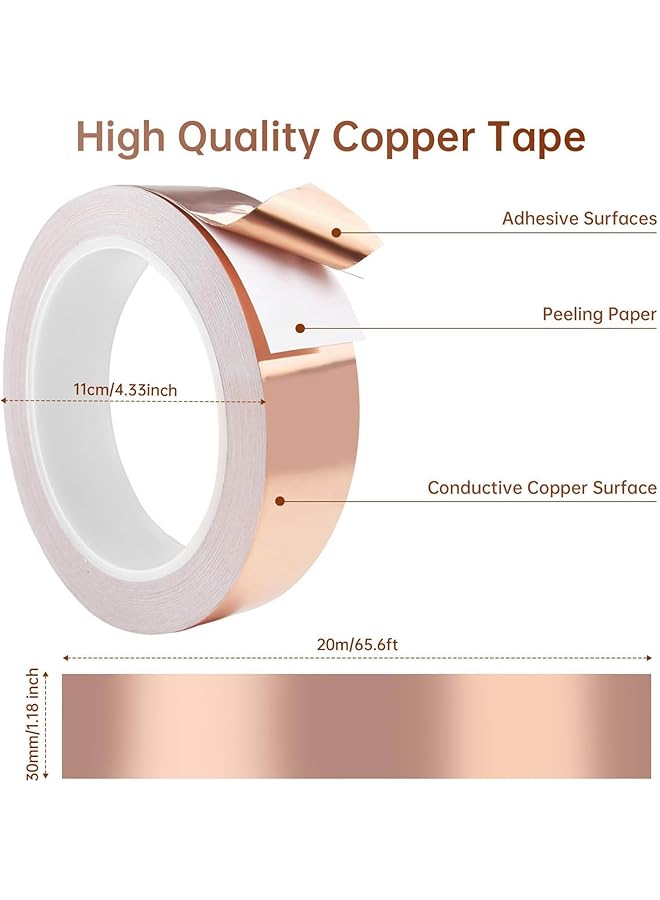 erorex Copper Tape Copper Foil Tape Snail Slug Repellent Tape Self Adhesive Slug Deterrent Barrier Copper Tape For Plant Protection Guitar Emi Shielding Soldering Electrical Repairs 30Mm*2M  - Image 2