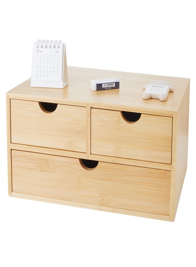 Charmewooden Bamboo Desk Organizer with 3 Drawers, Countertop Organizer with Drawers Makeup Storage Drawer 3 Drawers Tabletop Storage Organization Box Home Office Workspace - Image 1