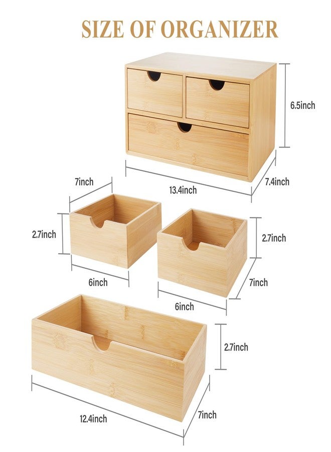 Charmewooden Bamboo Desk Organizer with 3 Drawers, Countertop Organizer with Drawers Makeup Storage Drawer 3 Drawers Tabletop Storage Organization Box Home Office Workspace - Image 2