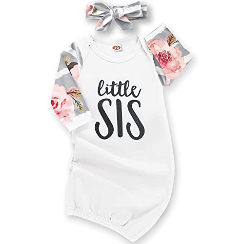 AMAWMW Newborn Baby Girl Little Sister Sleeper Gown Stripe Long Sleeve Nightgown Pajamas Gifts Stuff Essential Outfit - Image 1