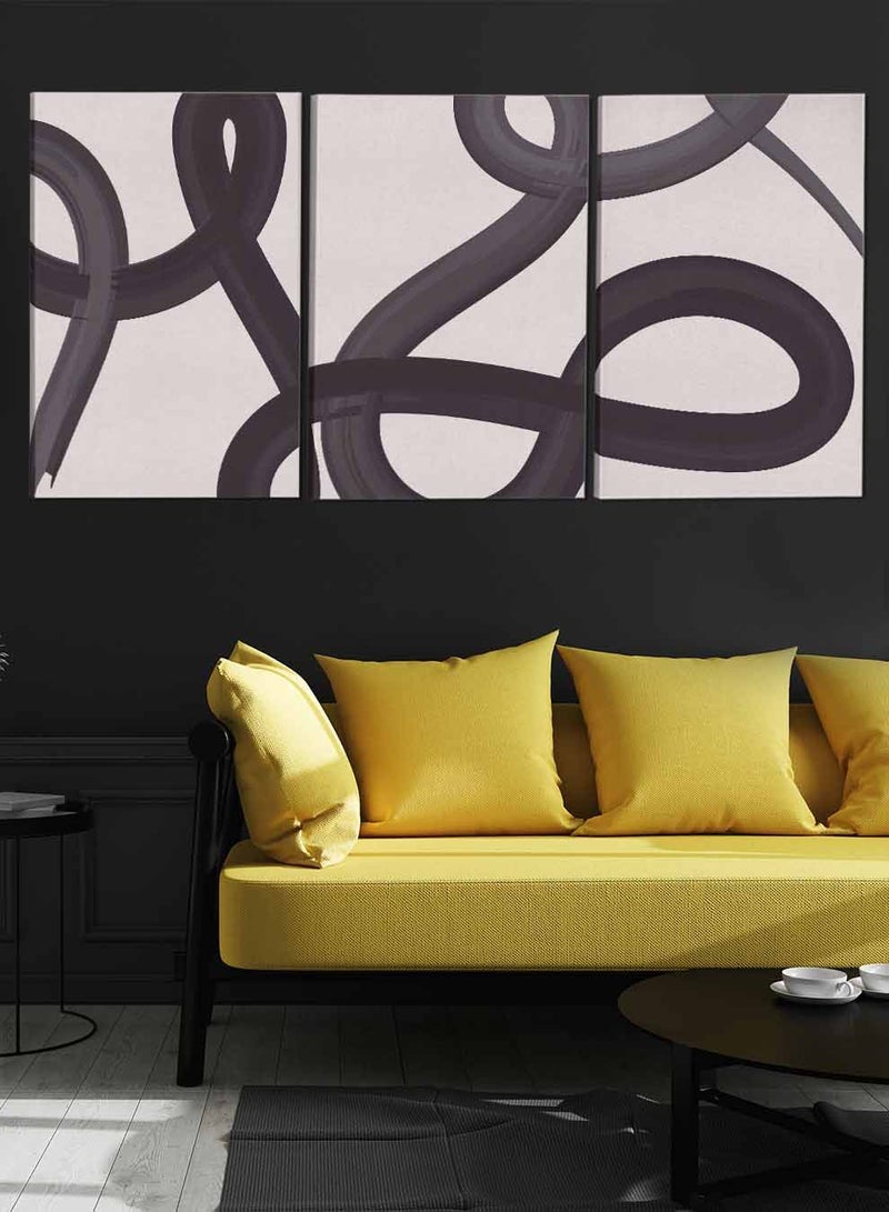لوحة طقم من ٣ لوحات كانفاس على إطار خشبي بتصميم خطوط تجريدية متواصلة - Image 3