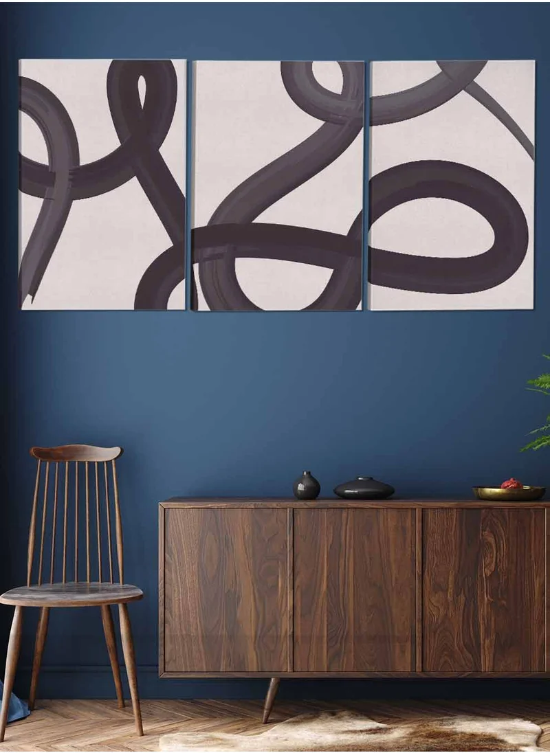 LOWHA Set Of 3 Canvas Wall Arts Stretched Over Wooden Frame Geometric Abstract Paintings