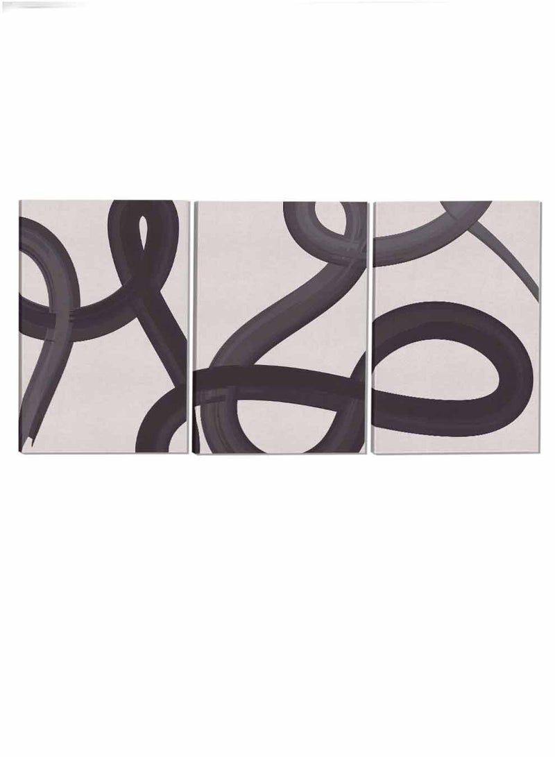 لوحة طقم من ٣ لوحات كانفاس على إطار خشبي بتصميم خطوط تجريدية متواصلة - Image 4