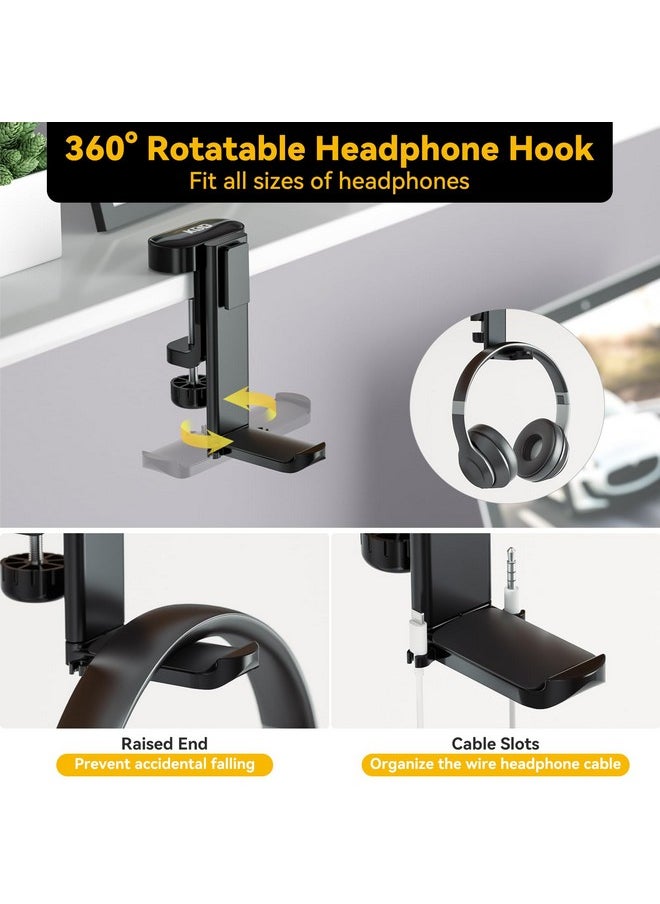 KDD - 4 In 1 Desk Cup Holder - Clamp On Under Desk Headphone Hanger - Rotating Headphone Holder Detachable Pen Cup Holder Desk Storage For Cup, Phone And Pen(Black) - Image 1