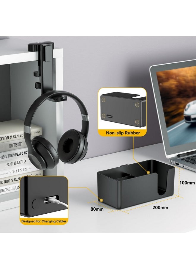 KDD - 4 In 1 Desk Cup Holder - Clamp On Under Desk Headphone Hanger - Rotating Headphone Holder Detachable Pen Cup Holder Desk Storage For Cup, Phone And Pen(Black) - Image 1