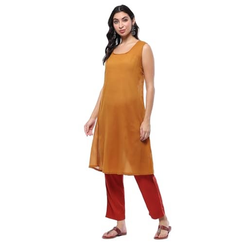 Biba Beige Georgette Straight Kurta - Image 2