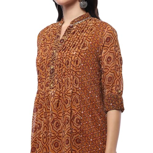 Biba Beige Georgette Straight Kurta - Image 3