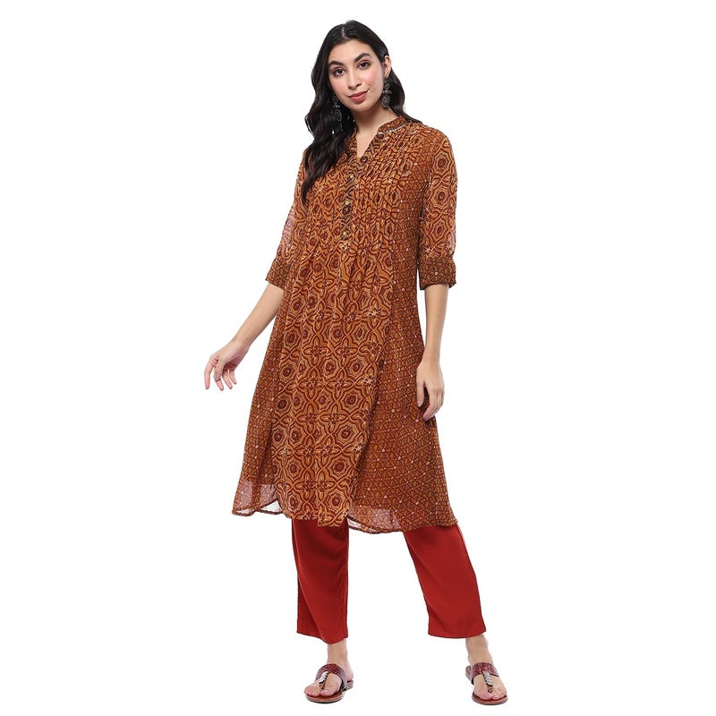 Biba Beige Georgette Straight Kurta - Image 5