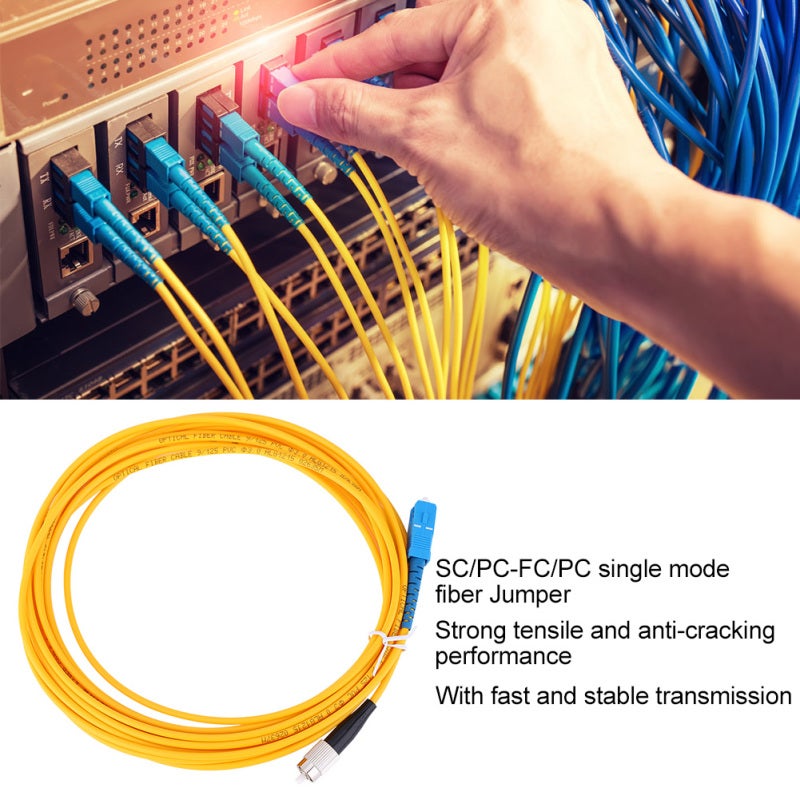 وصل الألياف الضوئية (Fiber Jumper) بطول 5 أمتار SC/PC-FC/PC أحادي النمط - كابل ألياف ضوئية متين قوي المقاومة للتمدد مع حلقة خزفية لأنظمة اتصالات الشبكات المحلية (LAN) - Image 3