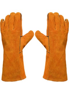 NIBEMINENT 1-Pair Heat Resistant Cowhide Leather Welding Gloves Yellow 33.00 x 2.00 13.00cm  - Image 1