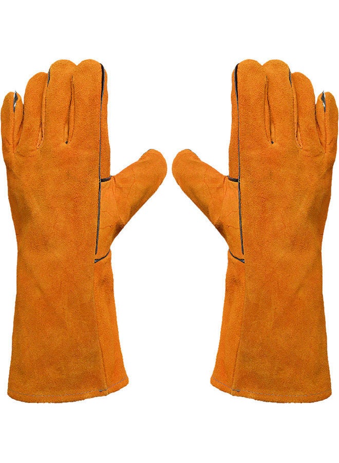 NIBEMINENT 1-Pair Heat Resistant Cowhide Leather Welding Gloves Yellow 33.00 x 2.00 13.00cm  - Image 1