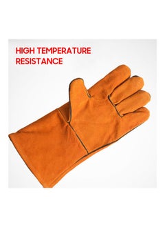 NIBEMINENT 1-Pair Heat Resistant Cowhide Leather Welding Gloves Yellow 33.00 x 2.00 13.00cm  - Image 4