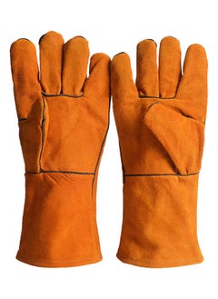 NIBEMINENT 1-Pair Heat Resistant Cowhide Leather Welding Gloves Yellow 33.00 x 2.00 13.00cm  - Image 3