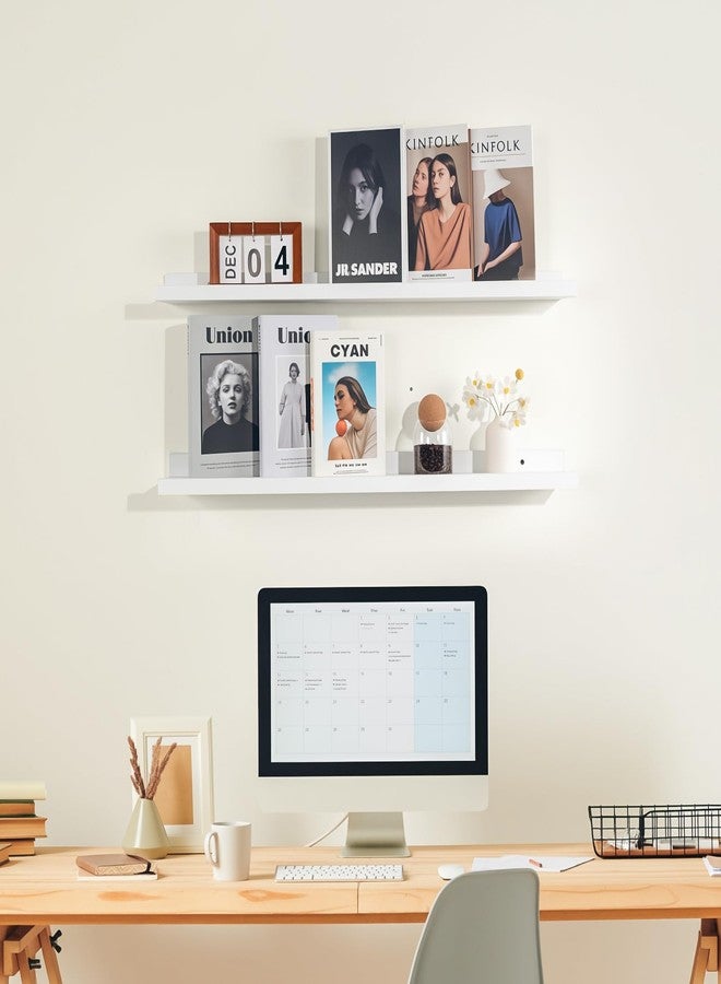 NEXHOME PRO Floating Shelves for Wall Set of 2, 24 Inches Picture Ledge Shelf, Kids Bookshelf Wall Mounted for Living Room Bedroom Bathroom Kitchen, Easy Install,White - Image 4