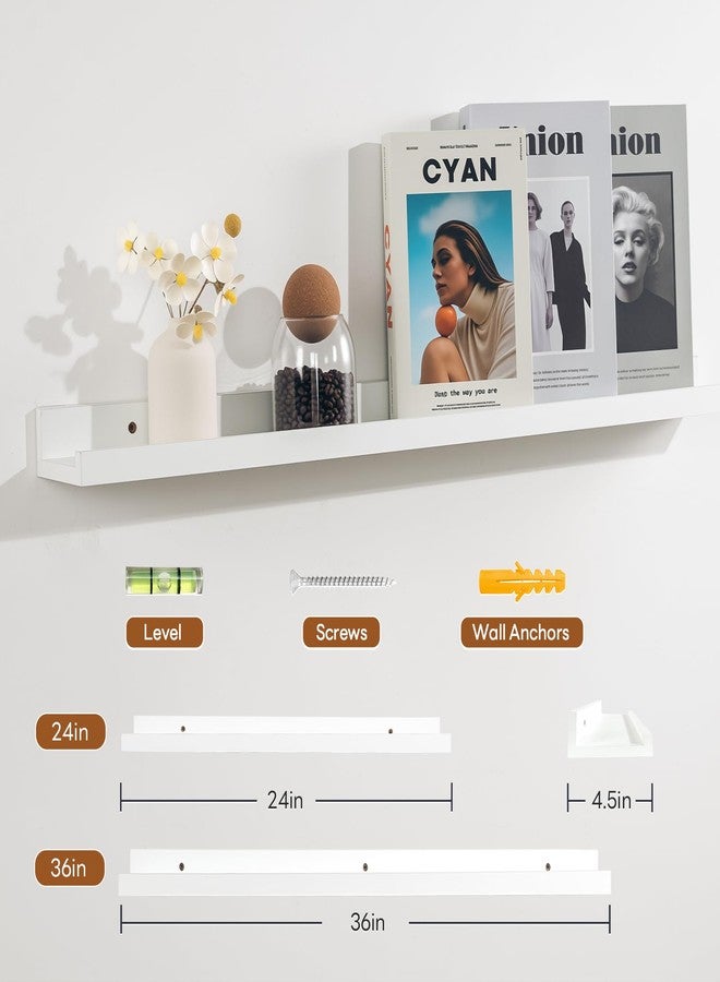 NEXHOME PRO Floating Shelves for Wall Set of 2, 24 Inches Picture Ledge Shelf, Kids Bookshelf Wall Mounted for Living Room Bedroom Bathroom Kitchen, Easy Install,White - Image 3