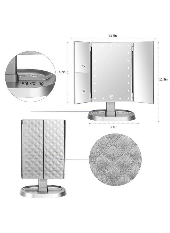 DeWEISN Trifold Lighted Vanity Makeup Mirror With 21 Led Lights,1/2/3 Magnification And Dimming,Two Power Supplies Makeup Mirror,Gift For Women  - Image 2
