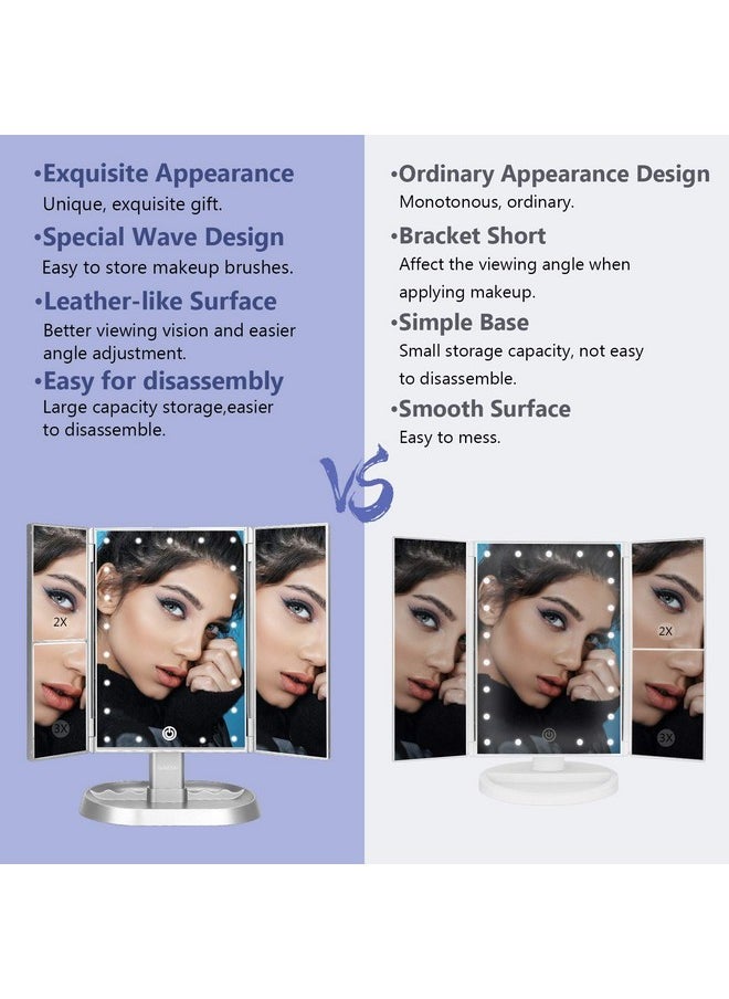 DeWEISN Trifold Lighted Vanity Makeup Mirror With 21 Led Lights,1/2/3 Magnification And Dimming,Two Power Supplies Makeup Mirror,Gift For Women  - Image 5