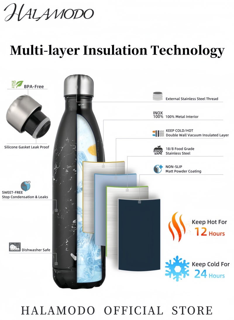 HALAMODO Stainless Steel Water Bottle Double Layer Insulated Vacuum Bottle Metal Flask with Safe Paint for Sports Travel Business - Image 2